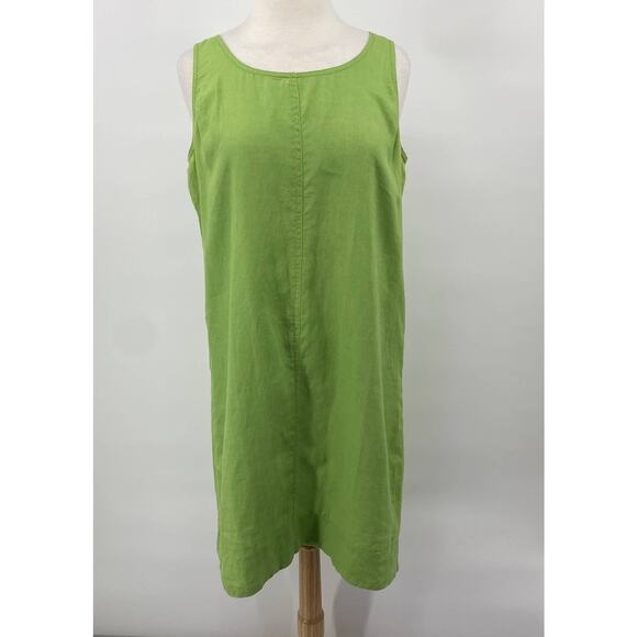 J Jill 100% Linen Dress Sleeveless Shift Lime Green Size M - Picture 2 of 8